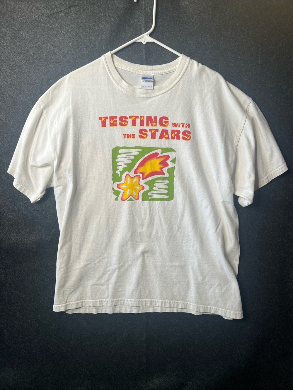 GILDAN ULTRA COTTON WHITE STARS GRAPHIC PRINT MEN'S T-SHIRT SHORT SLEEVE XL